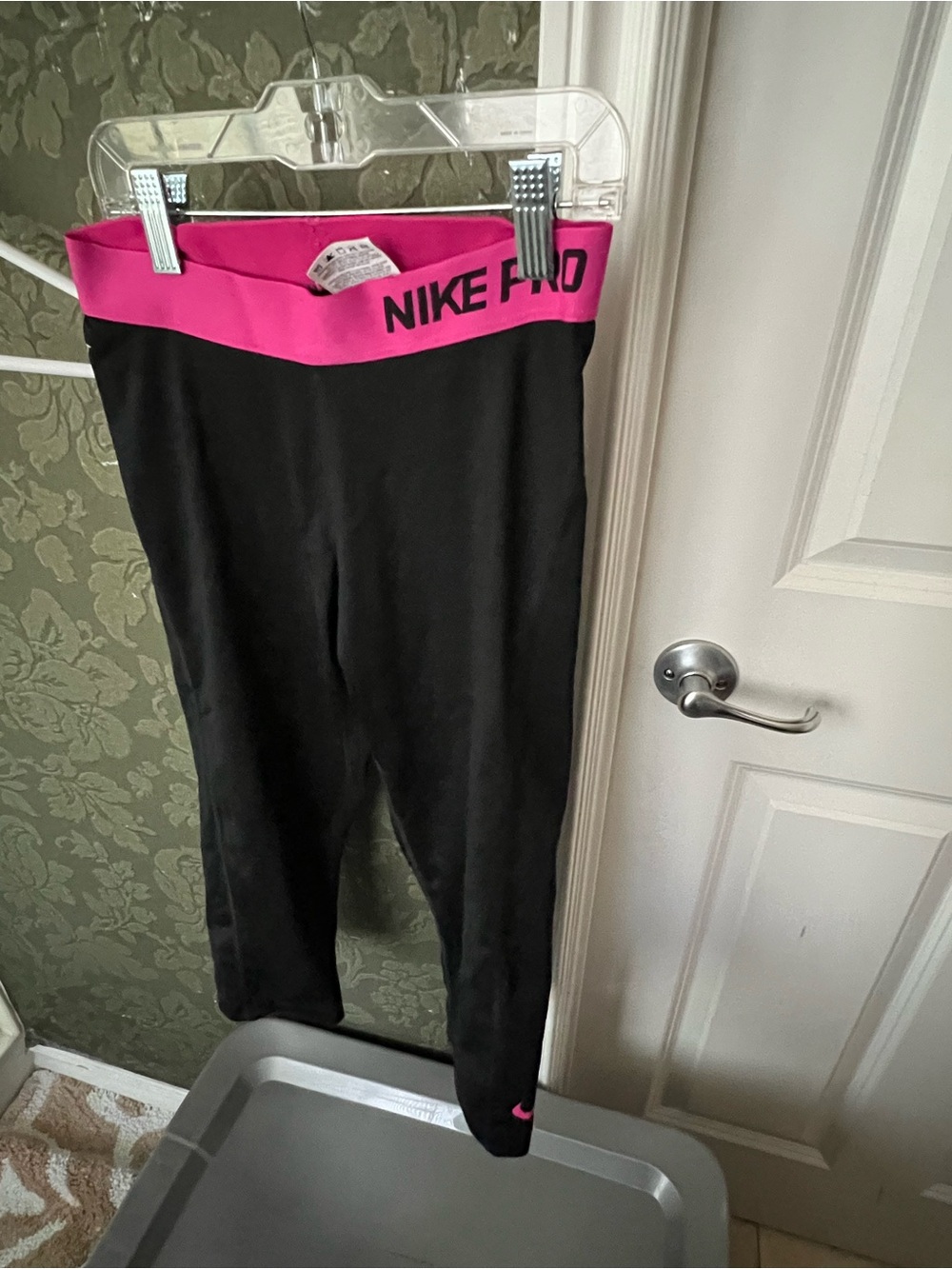 Nike Pro Black Leggings with Pink Waistband